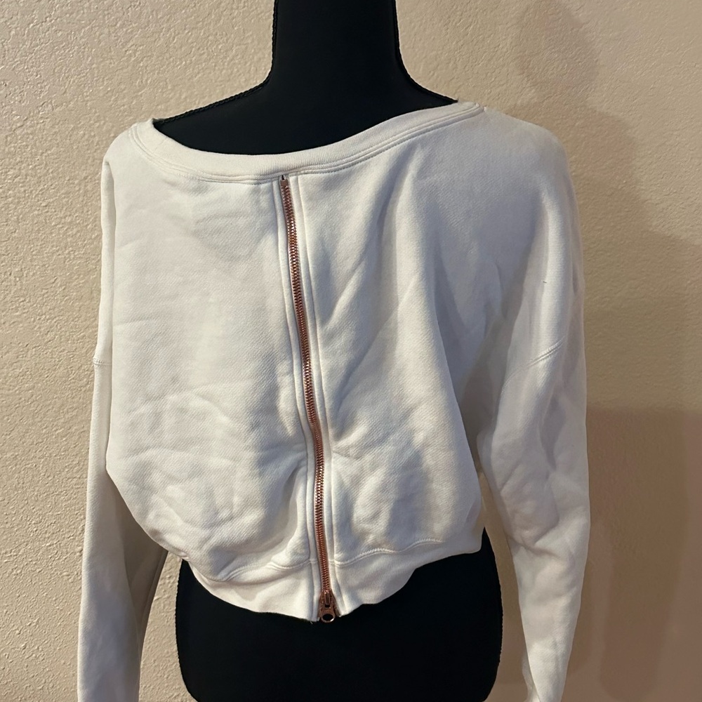 Nike Women's White and Bronze Cropped Sweatshirt - Picture 3 of 4